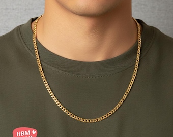 5mm 18K Gold Cuban Link Chain, Cuban Chain for Men, Mens Gold Cuban Curb Chain, Stainless Steel Chain, Mens Jewelry, Gift For Man