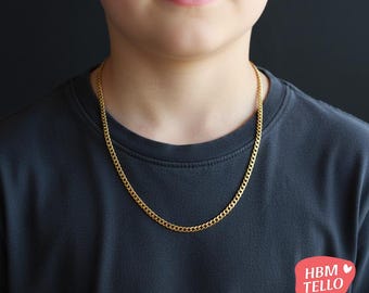 3mm Kids Gold Cuban Chain Necklace, 18K Gold Stainless Steel Necklace