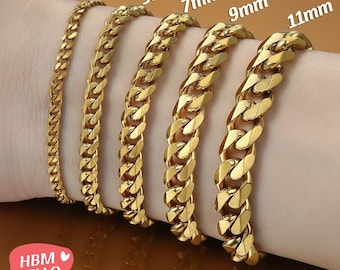 18K Gold Plated Cuban Chain Bracelet for Men, Stainless Steel Curb Link Bracelet, Men's Jewelry Gift