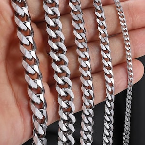 Silver Cuban Link Necklace, Stainless Steel Silver Chain, Minimalist Gift for Men