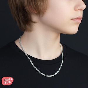3mm Kids Chain Necklace, Kid's Silver Cuban Chain Necklace, Minimalist  Stainless Steel Necklace