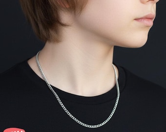 3mm Kids Chain Necklace, Kid's Silver Cuban Chain Necklace, Minimalist  Stainless Steel Necklace