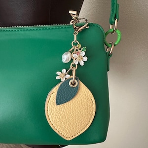 Leather Lemon Charm: Lemon Blossom Accent, Gift Boxed
