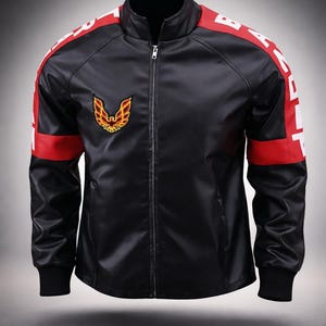 Giacca da motociclista nera e rossa Bandit Trans Am Racing: regalo per lui in stile Firebird