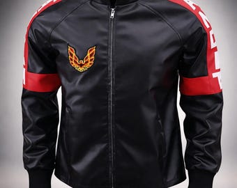 Chaqueta de carreras Black Red Bandit Trans Am: Chaqueta de motociclista estilo Firebird, un regalo para él