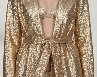 Golden Sequins Trench Coat: Women's Sparkling Night Out Costume For Parties And Dance Performances