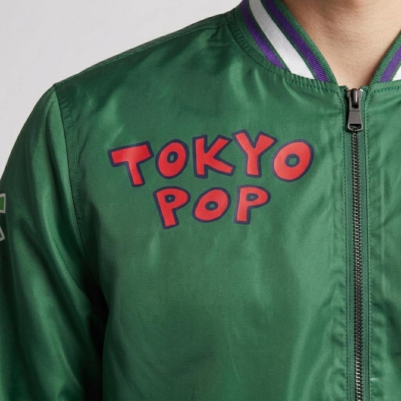 Chaqueta bomber vintage de Keith Haring Members Only Tokyo Pop: ropa urbana universitaria verde con cremallera imagen 3