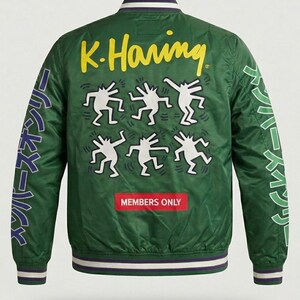 Chaqueta bomber vintage de Keith Haring Members Only Tokyo Pop: ropa urbana universitaria verde con cremallera imagen 2
