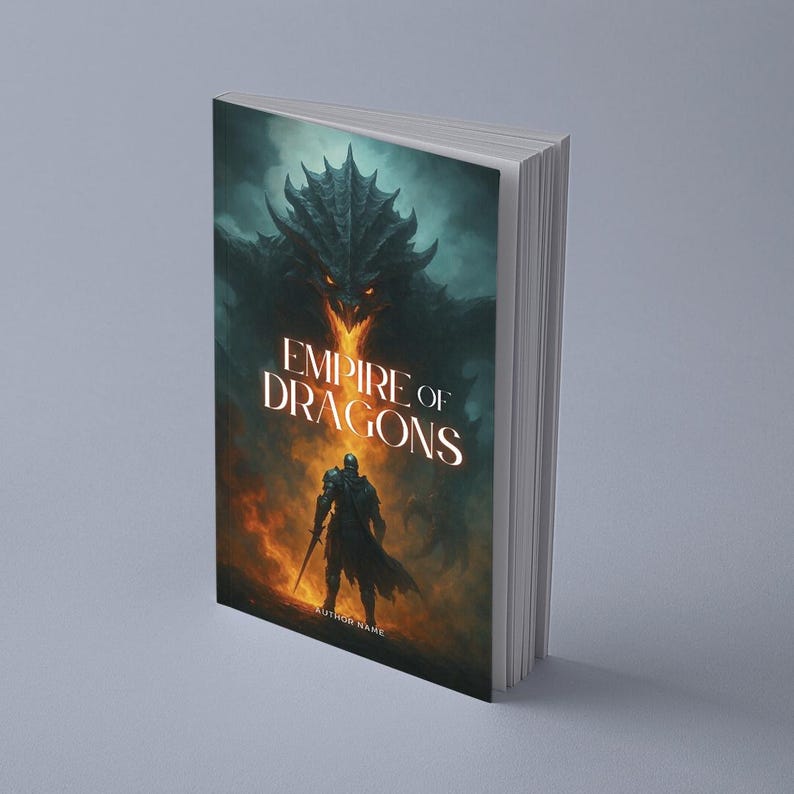 May include: A hardcover book titled "EMPIRE OF DRAGONS" with a fantasy illustration. The cover features a dragon with fiery breath and a warrior. The book's spine is visible, and the background is a mix of dark blues and oranges.