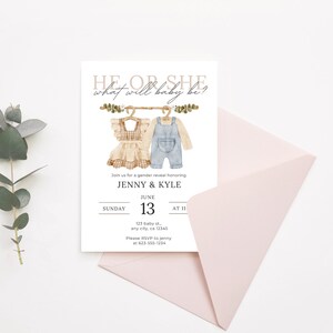 Gender Reveal Invitation | He or She Editable Party Template | Digital Download