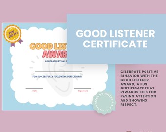 Good Listener Award | Printable Kids Award | Encouragement & Positive Reinforcement