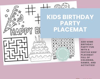 Kids Birthday Party Placemat – Printable Activity Sheet