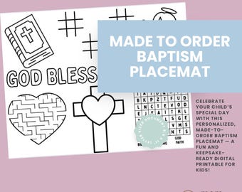 Personalized Baptism Placemat | Made-to-Order Baptism Printable | Digital Download