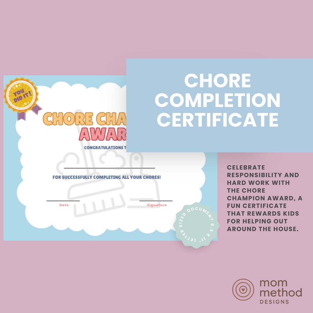 Chore Champion Award | Printable Kids Certificate | Responsibility and ...