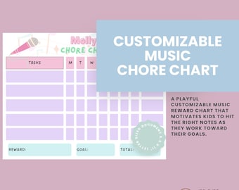 Customizable Music Chore Chart | Editable Kids Reward Chart | Printable Canva Template