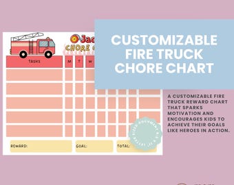 Customizable Fire Truck Chore Chart | Editable Kids Reward Chart | Printable Canva Template