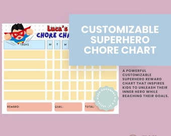 Customizable Superhero Chore Chart | Editable Kids Reward Chart | Printable Canva Template
