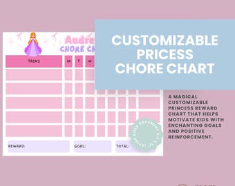 Customizable Princess Chore Chart | Editable Kids Reward Chart | Printable Canva Template