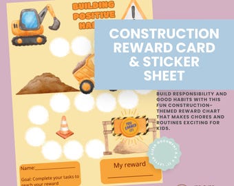 Printable Construction Reward Card  | Behavior Incentive Sticker Chart | Good Habits Tracker