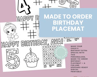 Personalized Birthday Placemat | Made-to-Order Kids Party Printable | Digital Download