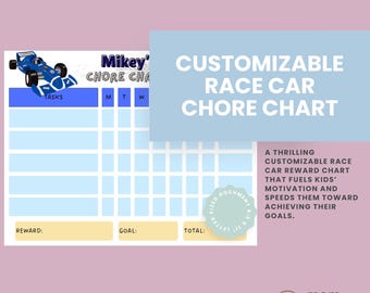 Customizable Race Car Chore Chart | Editable Kids Reward Chart | Printable Canva Template