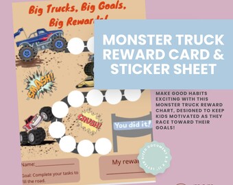 Printable Monster Truck Reward Card & Sticker Sheet  | Behavior Incentive Sticker Chart | Good Habits Tracker