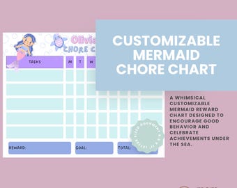 Customizable Mermaid Chore Chart | Editable Kids Reward Chart | Printable Canva Template