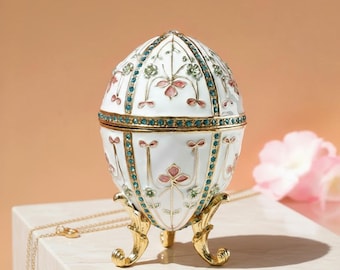 Decorative Box Faberge Egg, Jewellery Box, Enamel Metal Trinket