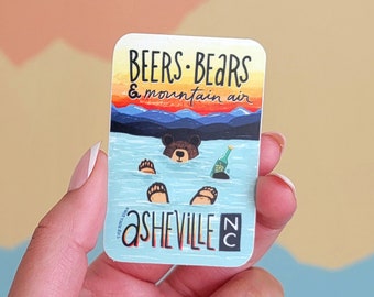Asheville Souvenir Weatherproof Vinyl Sticker | Beers Bears Mountains Sticker | Asheville Sticker