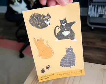 Cute Cats Weatherproof Sticker Sheet | Cute Illustrated Cat Stickers | Sticker Sheet for Cat Lovers | Cute Stickers