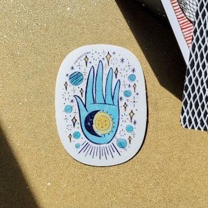 Celestial Hand Transparent Sticker | Aesthetic Witchy Sticker | Planets Sun & Moon Waterproof Sticker