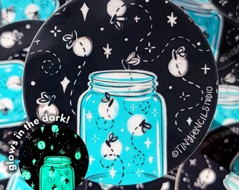 Glow in the Dark Fireflies Mason Jar Weatherproof Sticker | Mason Jar Sticker | Summer Sticker | Unique Sticker Gift