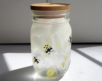 Firefly Magic Color Changing Mason Drinking Jar | Iced Coffee Glass Cup | Mason Glass Can Jar | Cold Sensitive Glass Cup with Lid