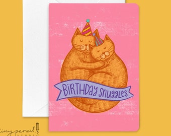 Cute Kitty Cat Birthday Snuggles Greeting Card | Cute Illustrated Birthday Card | Card for Best Friend