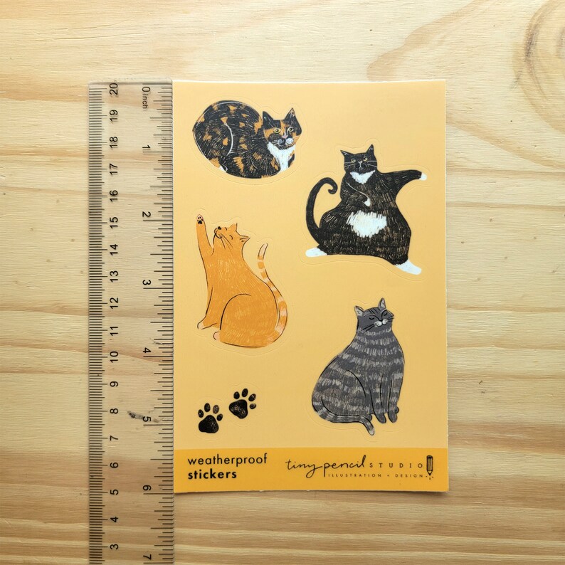 Comfortable Cat Sticker Cute Cats Weatherproof Sticker Sheet | Cute Illustrated Cat Stickers ...