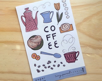 Coffee Sticker Sheet | Retro Inspired Sticker Sheet | Sticker Sheet for Planner & Cards | Cute Stickers