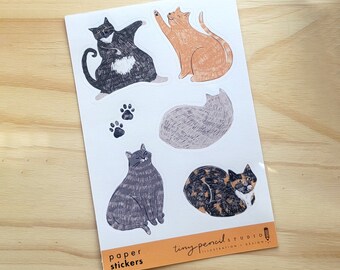 Cats Sticker Sheet | Cute Illustrated Cat Stickers | Sticker Sheet for Planner & Cards | Cute Stickers