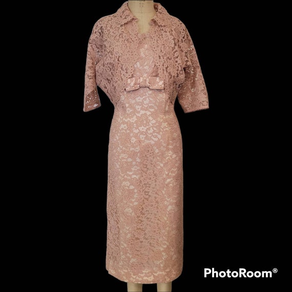 Vintage 1960s Dark Dusty Pink Lace Dress. Matchin… - image 2