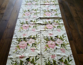 Vintage 1940s Floral Barkcloth Fabric, Mid-Century Panels