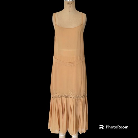 Antique 1920s Silk 2 Piece Dress. Peachy Beige. L… - image 4