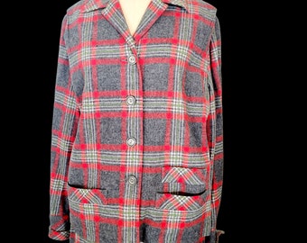 1950s Plaid Wool Skirt Set, Bobbie Brooks Vintage Suit (Small)
