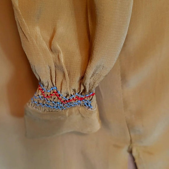 1920s Pongee Silk Bohemian Tunic. Hand Smocked. B… - image 7