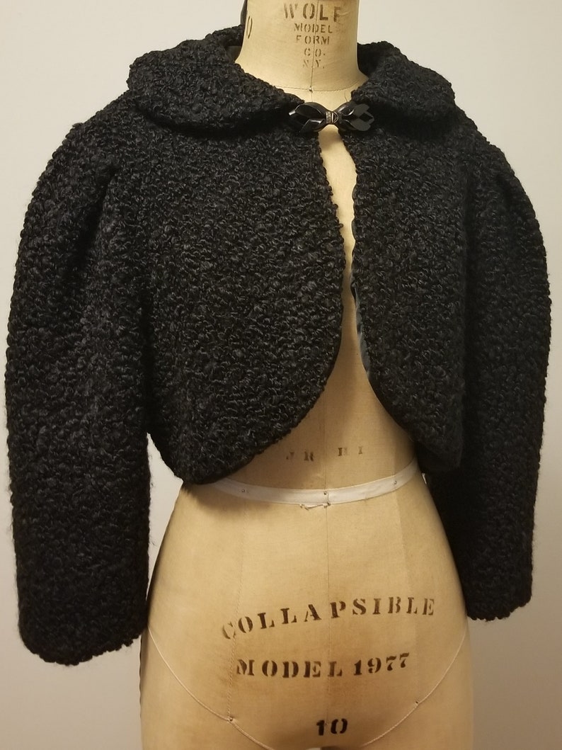 Vintage 1940s Short Swing Jacket Bolero Curly Boucle Wool Faux Lamb 1940s To Early 50s Small