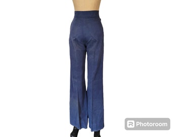 Vintage 1960s Early 70s Brushed Denim High Waist Bell Bottoms. Small. Model Long. Wide Flare. Pockets. 25 W 33 Inseam.