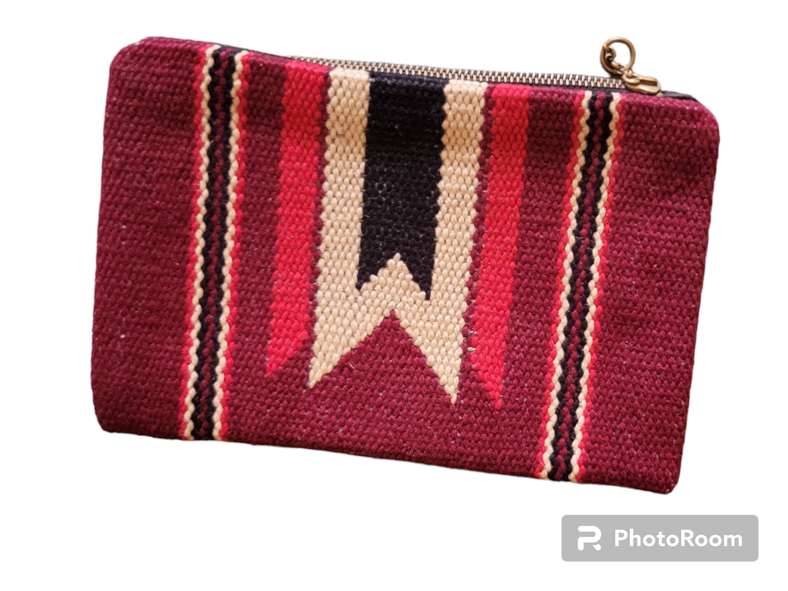 Vintage 30s 40s Chimayo Clutch Top Zip Purse. Red Wool 7 X 5
