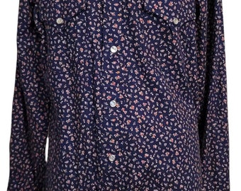 Camisa vintage con estampado floral de calicó y perla - Algodón estilo western de los años 80