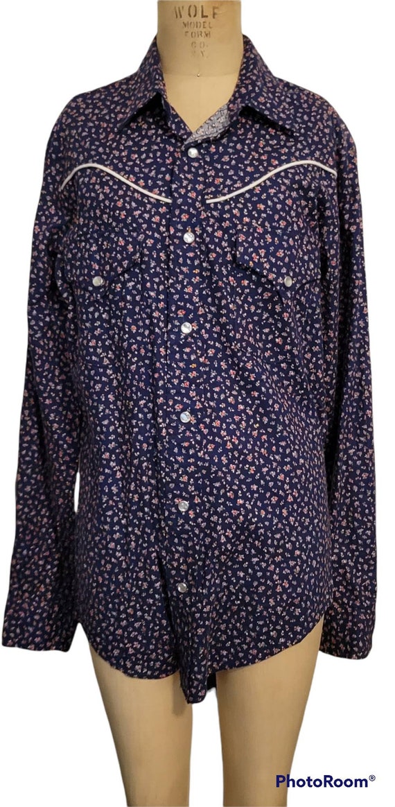 Vintage Floral Calico Pearl Snap Shirt - 80s Cotton Western