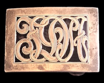 Antique Edwardian Sterling Silver Monogrammed Belt Buckle. Pat March 30 1915. Marked M. Initials FDA. D Center.