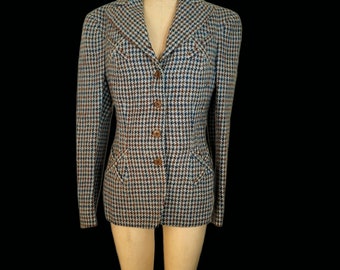 Vintage 1930s Harris Tweed Jacket, Houndstooth Woven Wool (Small to Medium)