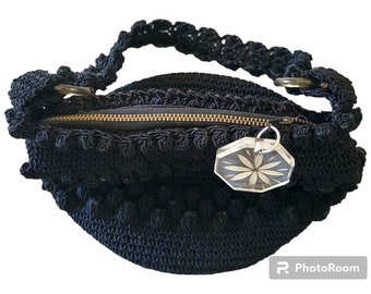 Vintage Late 1930s Early 40s Corde Like Crocheted Handbag Purse. Lucite Fob & Handle Rings